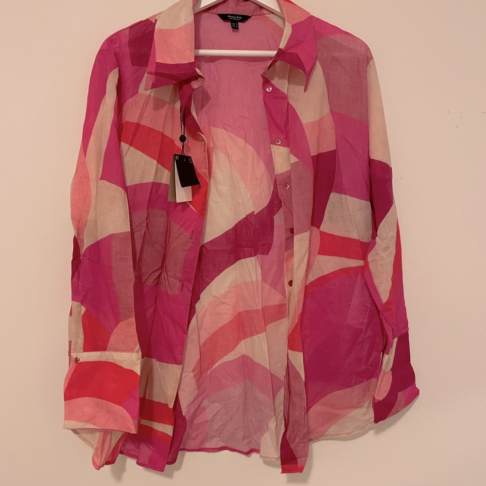MASSIMO DUTTI TIE FRONT COLOURFUL BUTTON DOWN SHIRT
